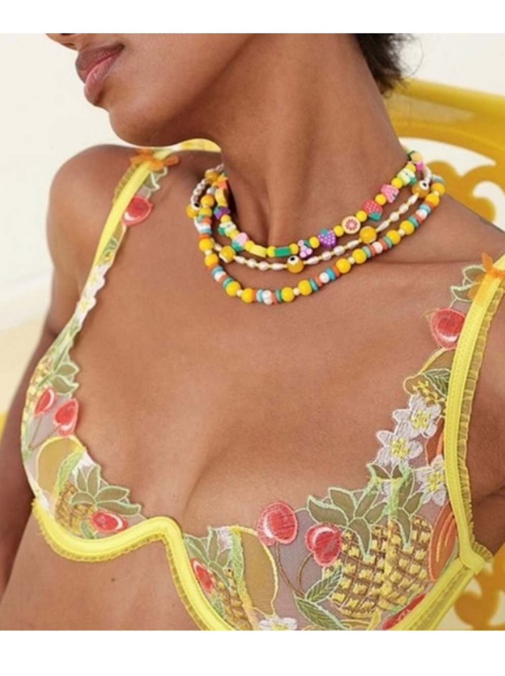 For Love And Lemons Mirabelle Fruit Bra Cherries Pineapple Strawberry Yellow 38C - Picture 3 of 9